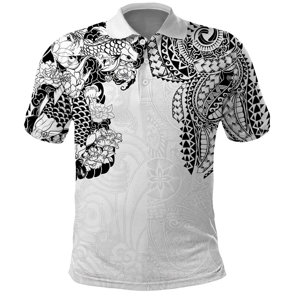 Japanese Irezumi and Hawaiian Polynesian Art Tattoo Polo Shirt White Color LT03