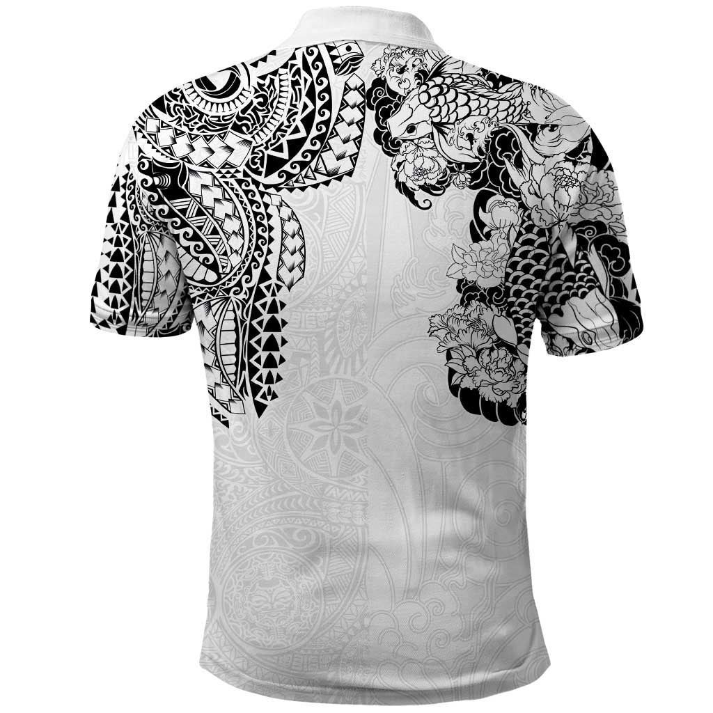 Japanese Irezumi and Hawaiian Polynesian Art Tattoo Polo Shirt White Color LT03