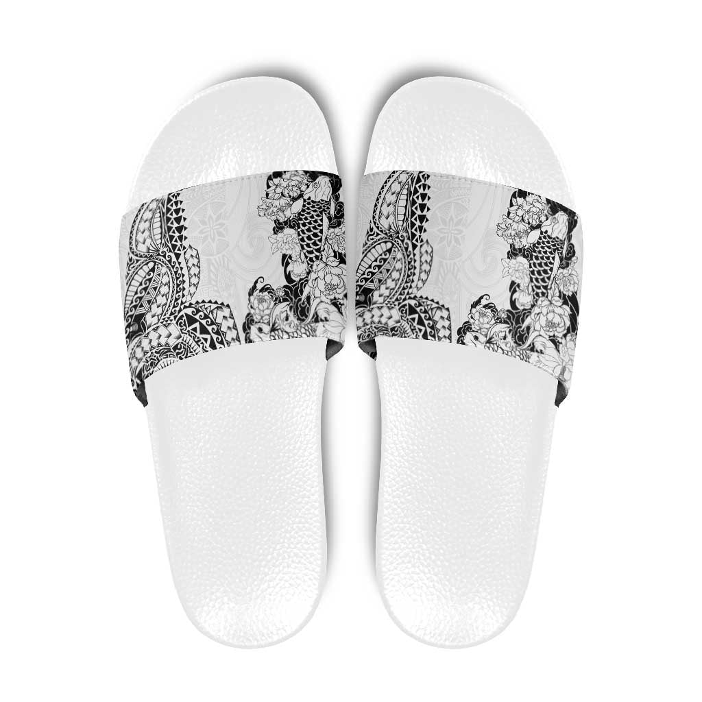 Japanese Irezumi and Hawaiian Polynesian Art Tattoo Slide Sandals White Color LT03