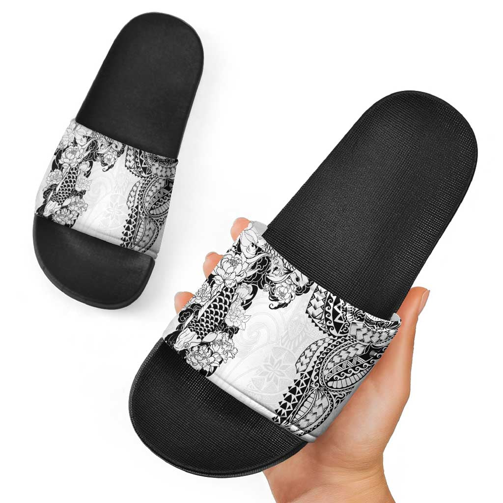 Japanese Irezumi and Hawaiian Polynesian Art Tattoo Slide Sandals White Color LT03