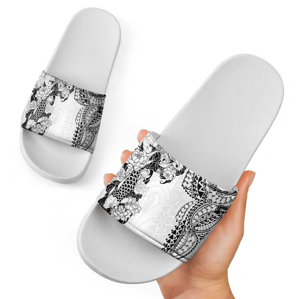 Japanese Irezumi and Hawaiian Polynesian Art Tattoo Slide Sandals White Color LT03