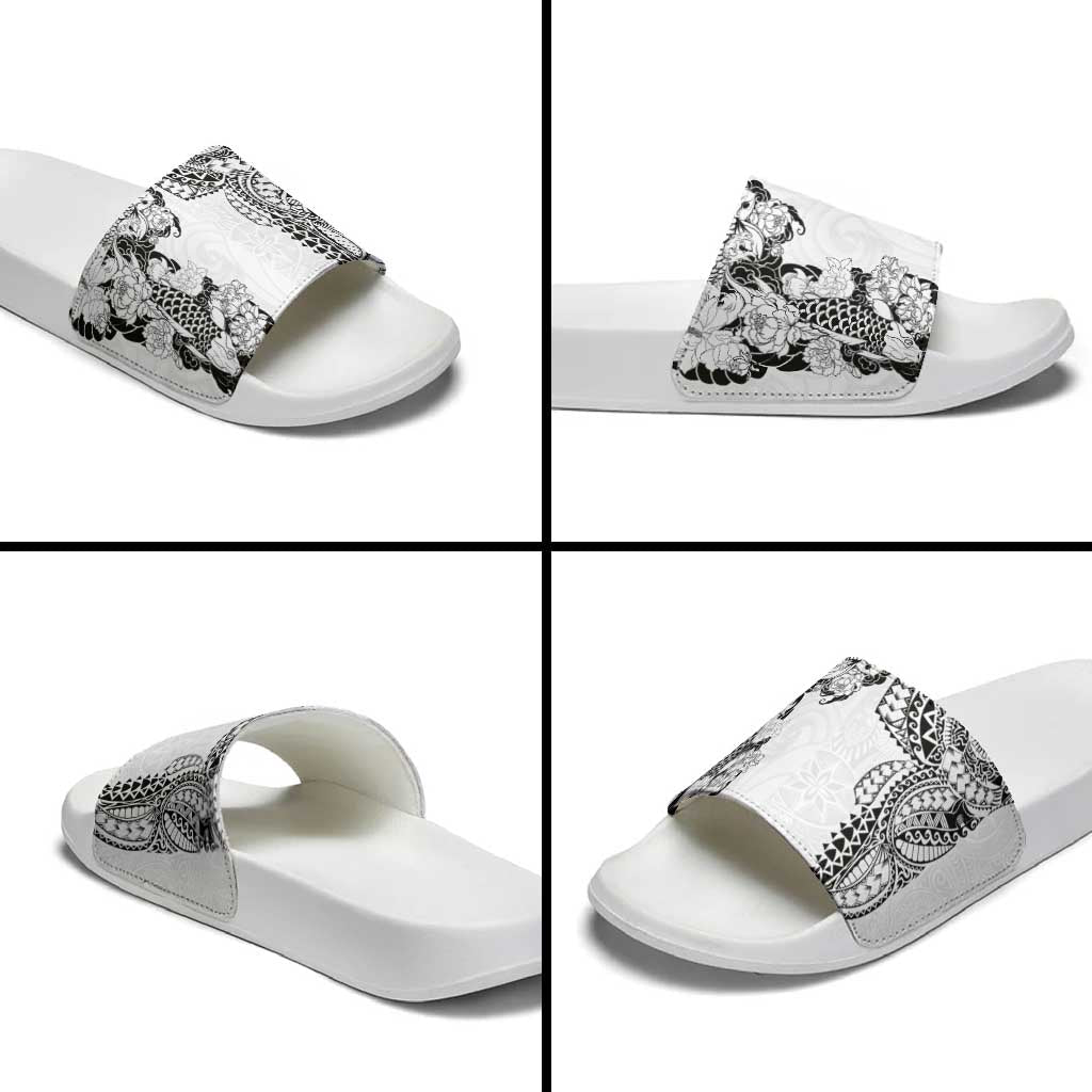 Japanese Irezumi and Hawaiian Polynesian Art Tattoo Slide Sandals White Color LT03