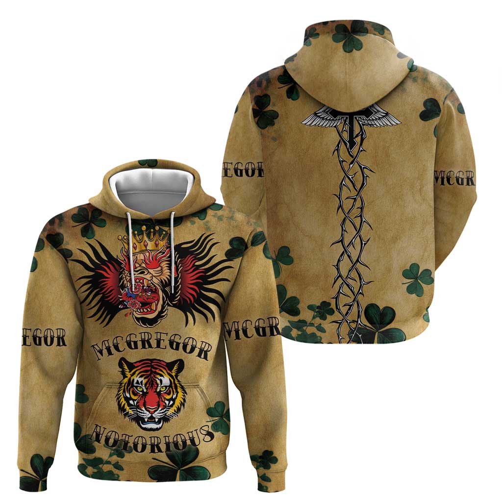 The Irishman-Notorious Hoodie Old School Tattoos and Shamrocks Grunge Style LT03
