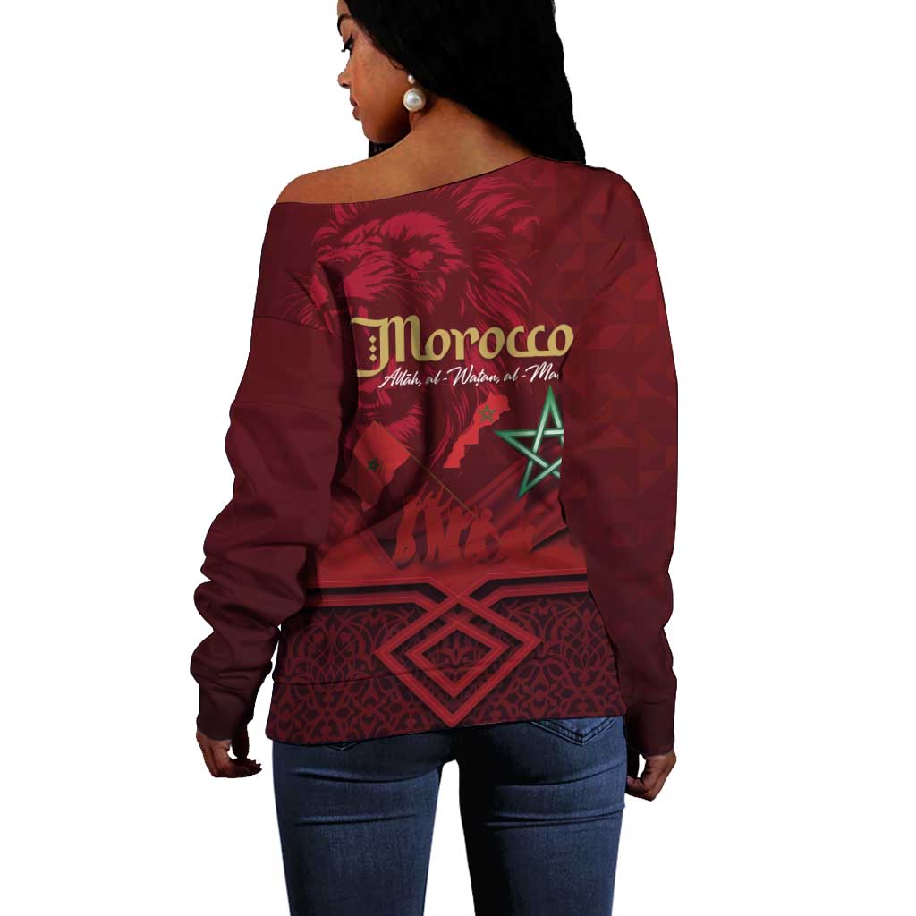 Happy Proclamation of Independence of Morocco Off Shoulder Sweater Barbary Lion's Roar - Fight for Free and Peace LT03