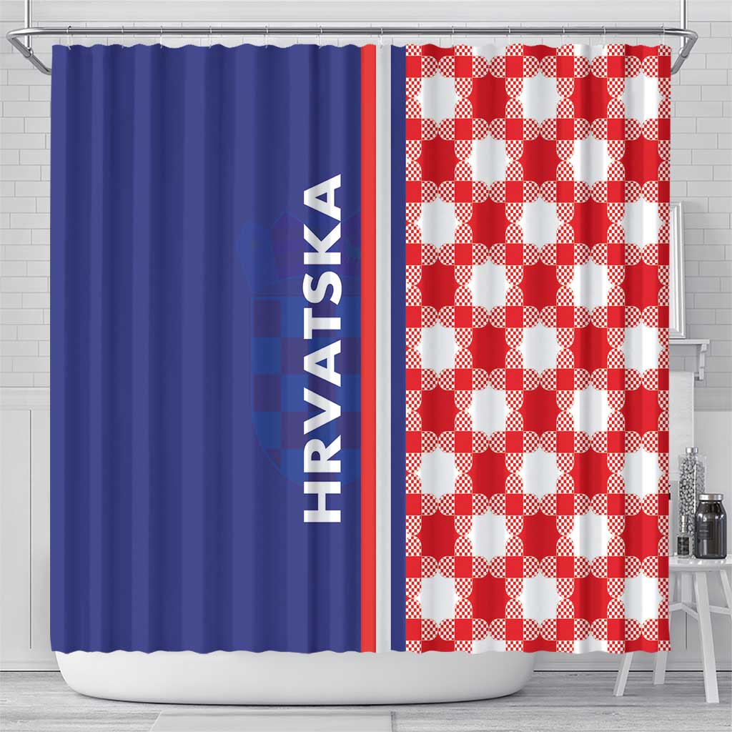 Croatia Hrvatska Checkerboard Half Style Shower Curtain LT03