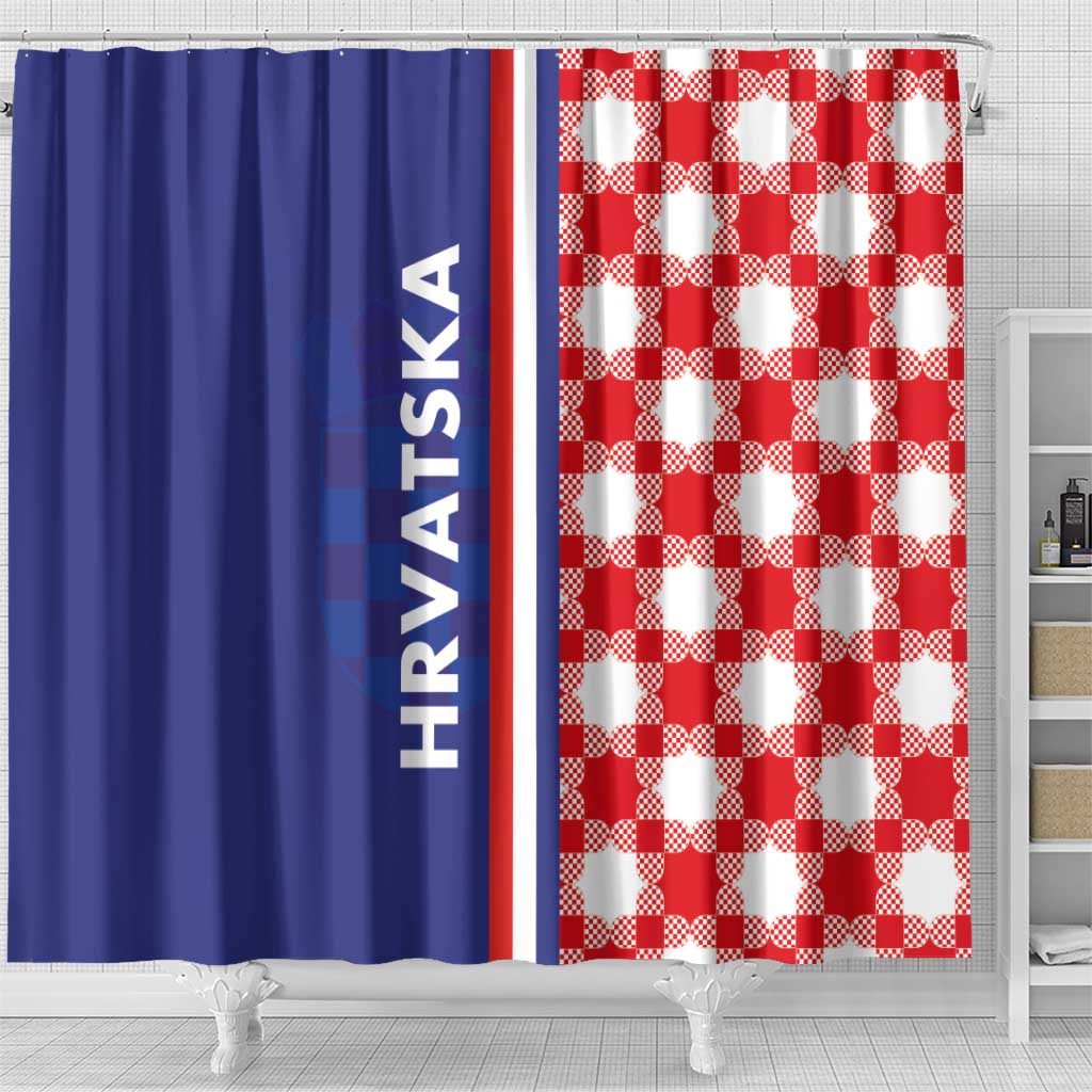 Croatia Hrvatska Checkerboard Half Style Shower Curtain LT03