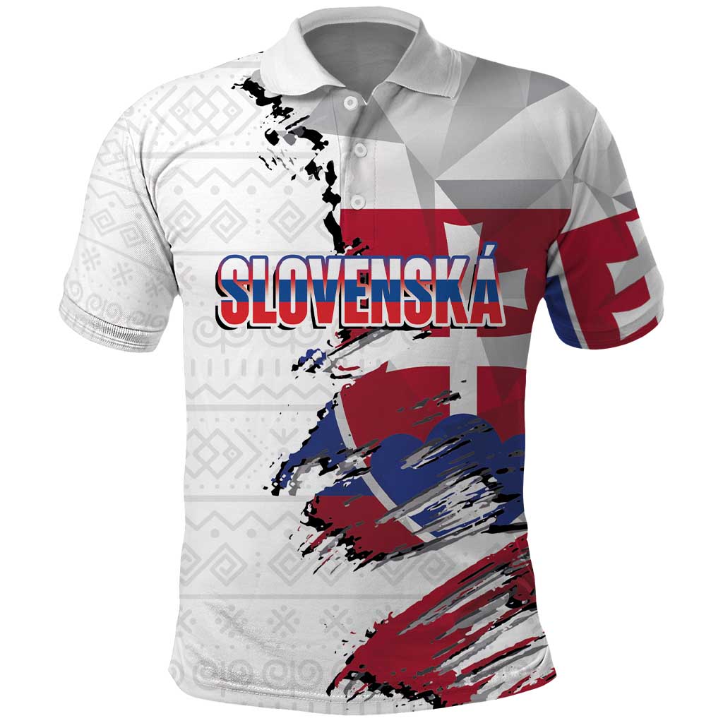 Slovakia Polo Shirt Flag Grunge Half Style with Slovak Pattern LT03