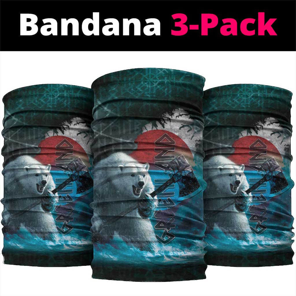 Greenlandic Polar Bear Warrior Neck Gaiter Nordic and Runes Style LT03