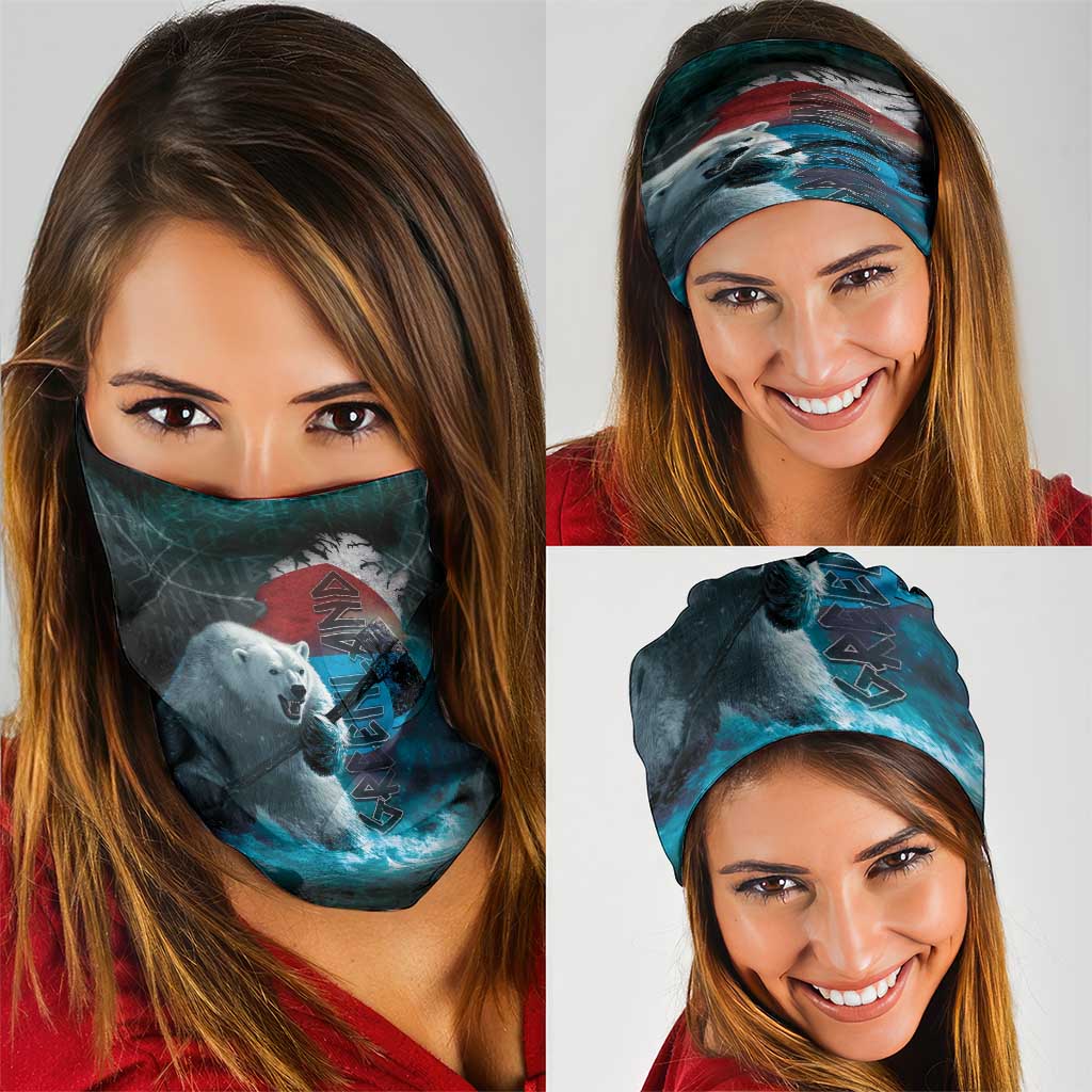 Greenlandic Polar Bear Warrior Neck Gaiter Nordic and Runes Style LT03