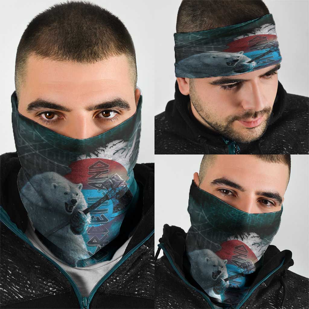 Greenlandic Polar Bear Warrior Neck Gaiter Nordic and Runes Style LT03