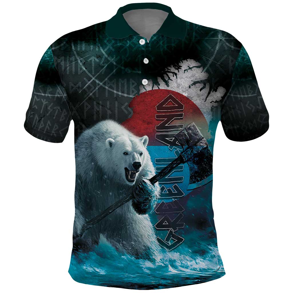 Greenlandic Polar Bear Warrior Polo Shirt Nordic and Runes Style LT03
