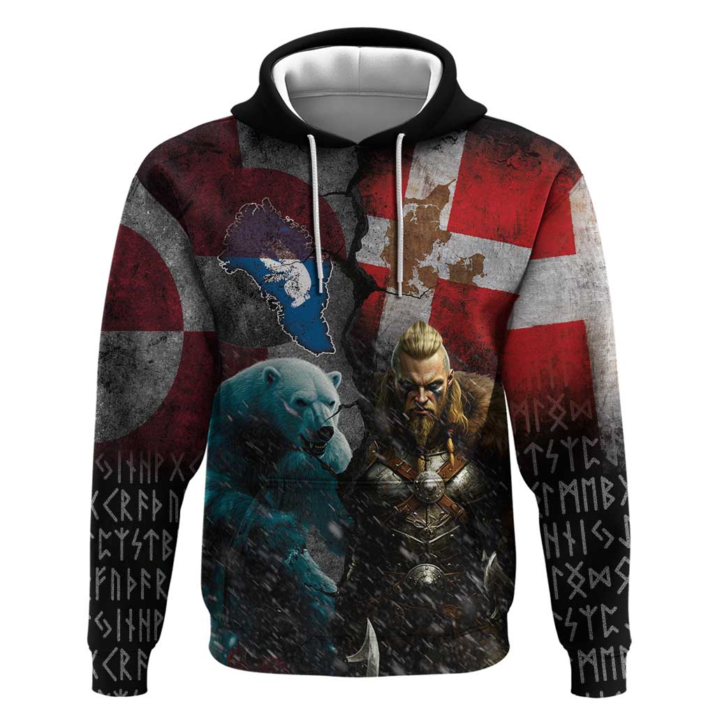 Greenlandic and Danish Together Hoodie Polar Warrior Vikings with National Flag Grunge Style LT03