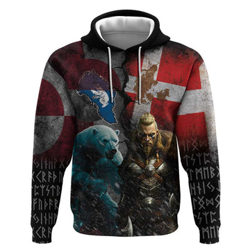 Greenlandic and Danish Together Hoodie Polar Warrior Vikings with National Flag Grunge Style LT03