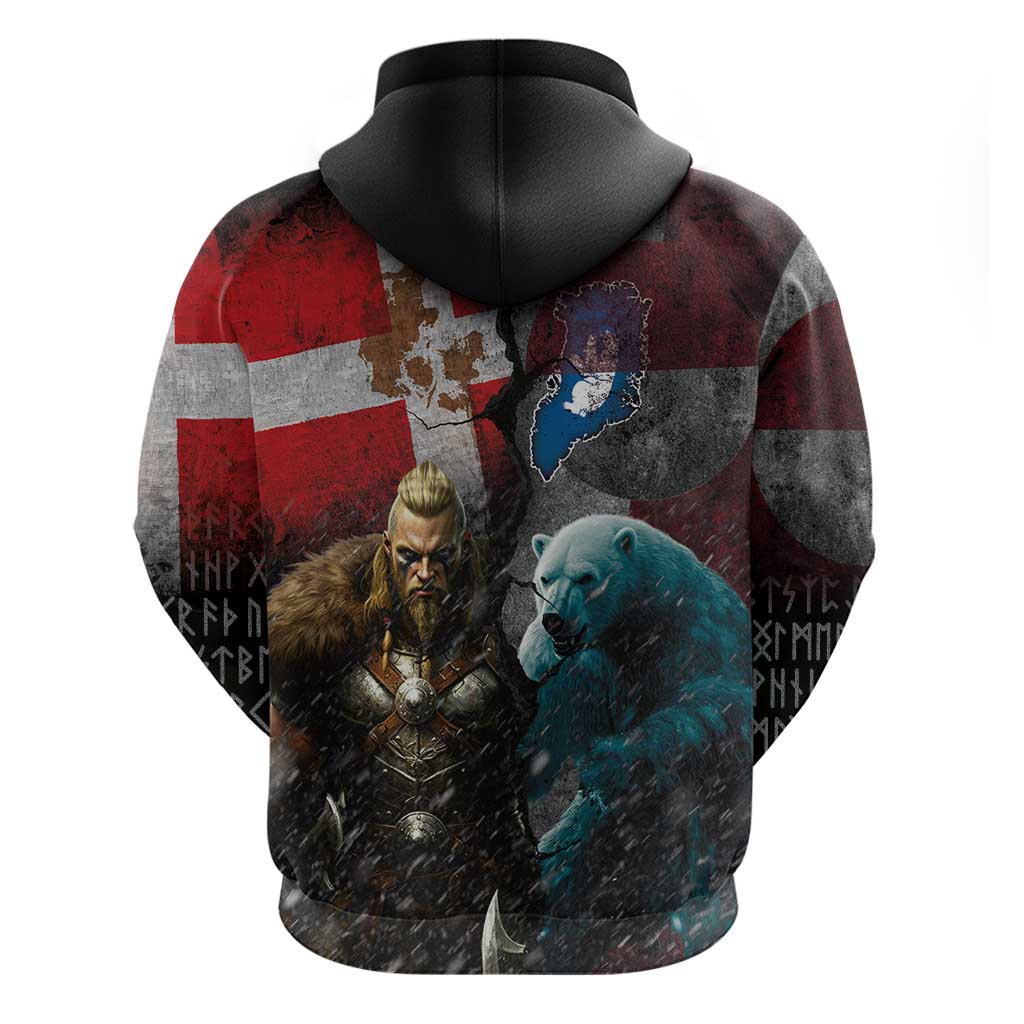 Greenlandic and Danish Together Hoodie Polar Warrior Vikings with National Flag Grunge Style LT03