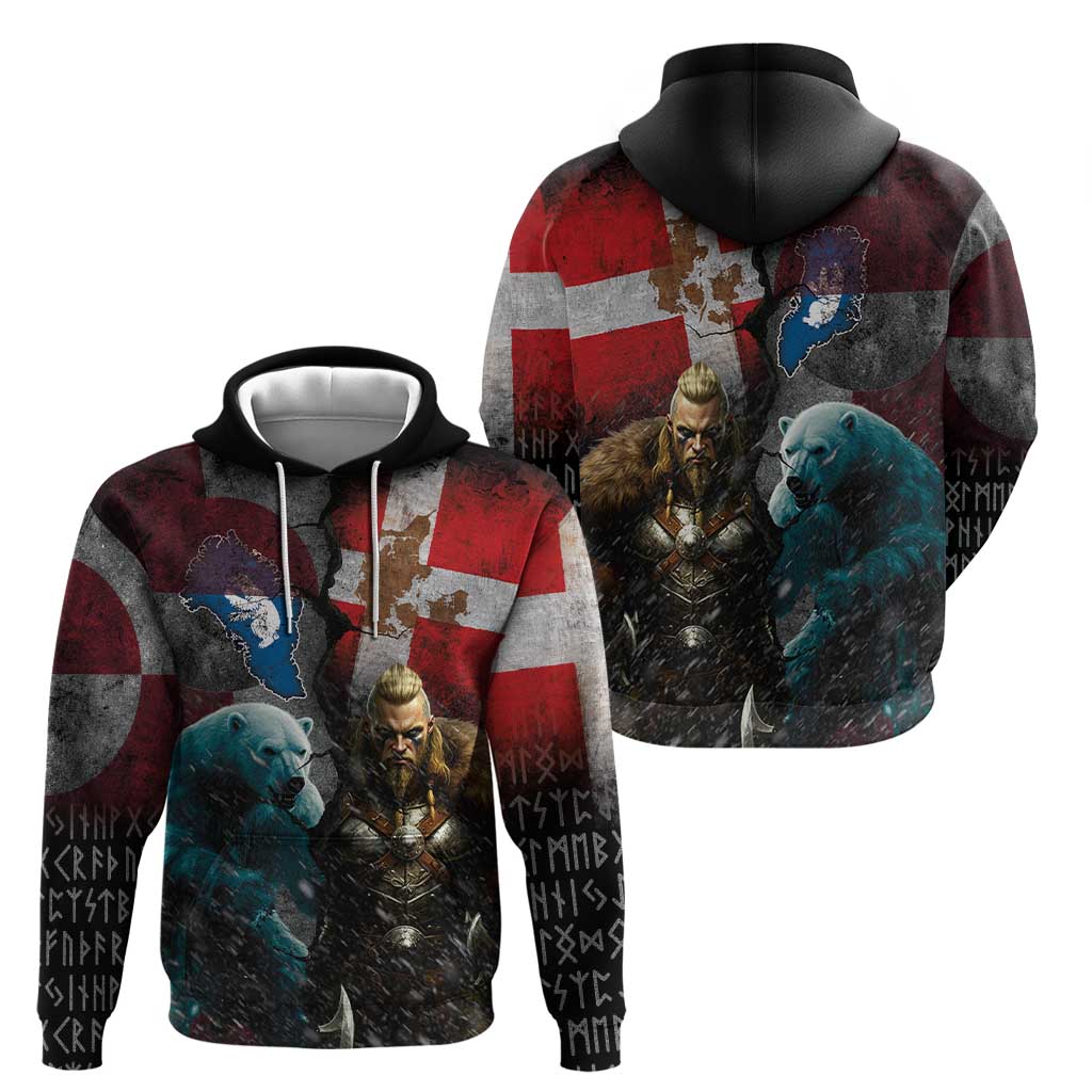 Greenlandic and Danish Together Hoodie Polar Warrior Vikings with National Flag Grunge Style LT03