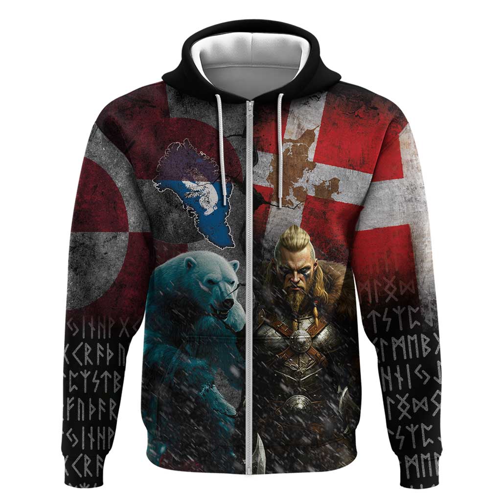 Greenlandic and Danish Together Hoodie Polar Warrior Vikings with National Flag Grunge Style LT03