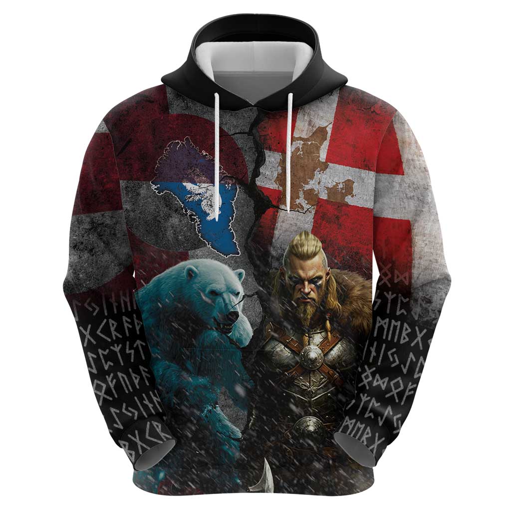 Greenlandic and Danish Together Hoodie Polar Warrior Vikings with National Flag Grunge Style LT03