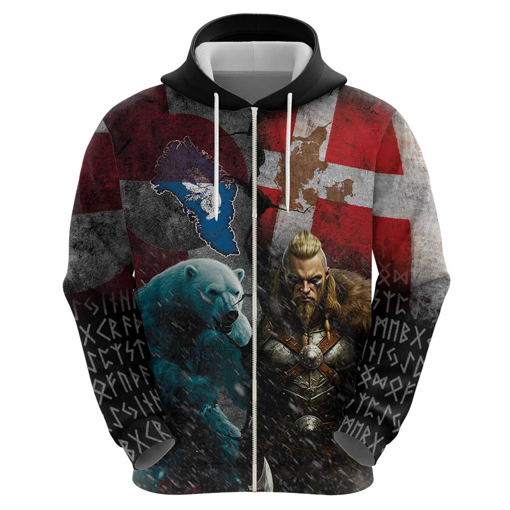 Greenlandic and Danish Together Hoodie Polar Warrior Vikings with National Flag Grunge Style LT03