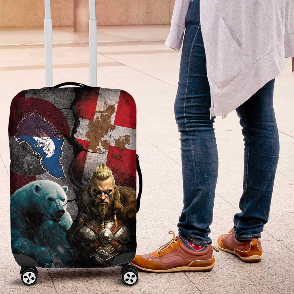 Greenlandic and Danish Together Luggage Cover Polar Warrior Vikings with National Flag Grunge Style LT03