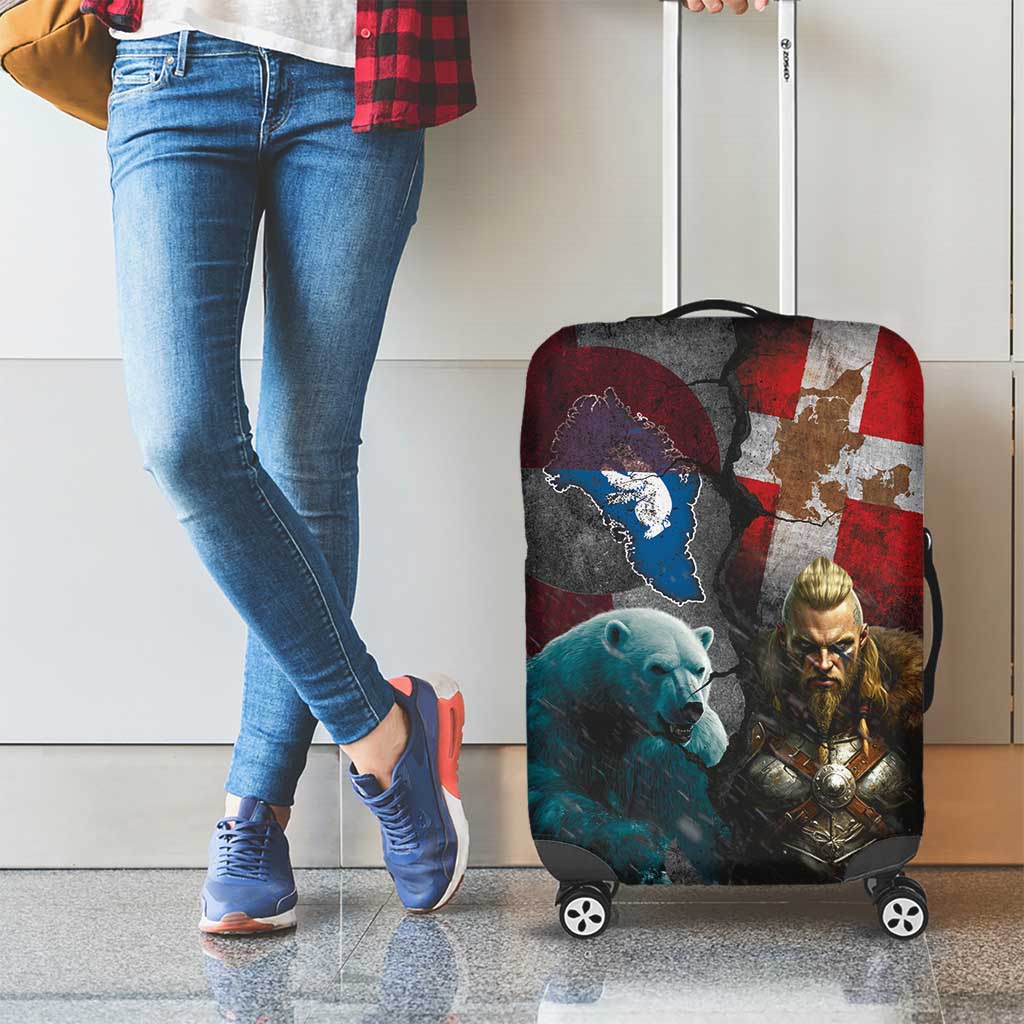 Greenlandic and Danish Together Luggage Cover Polar Warrior Vikings with National Flag Grunge Style LT03