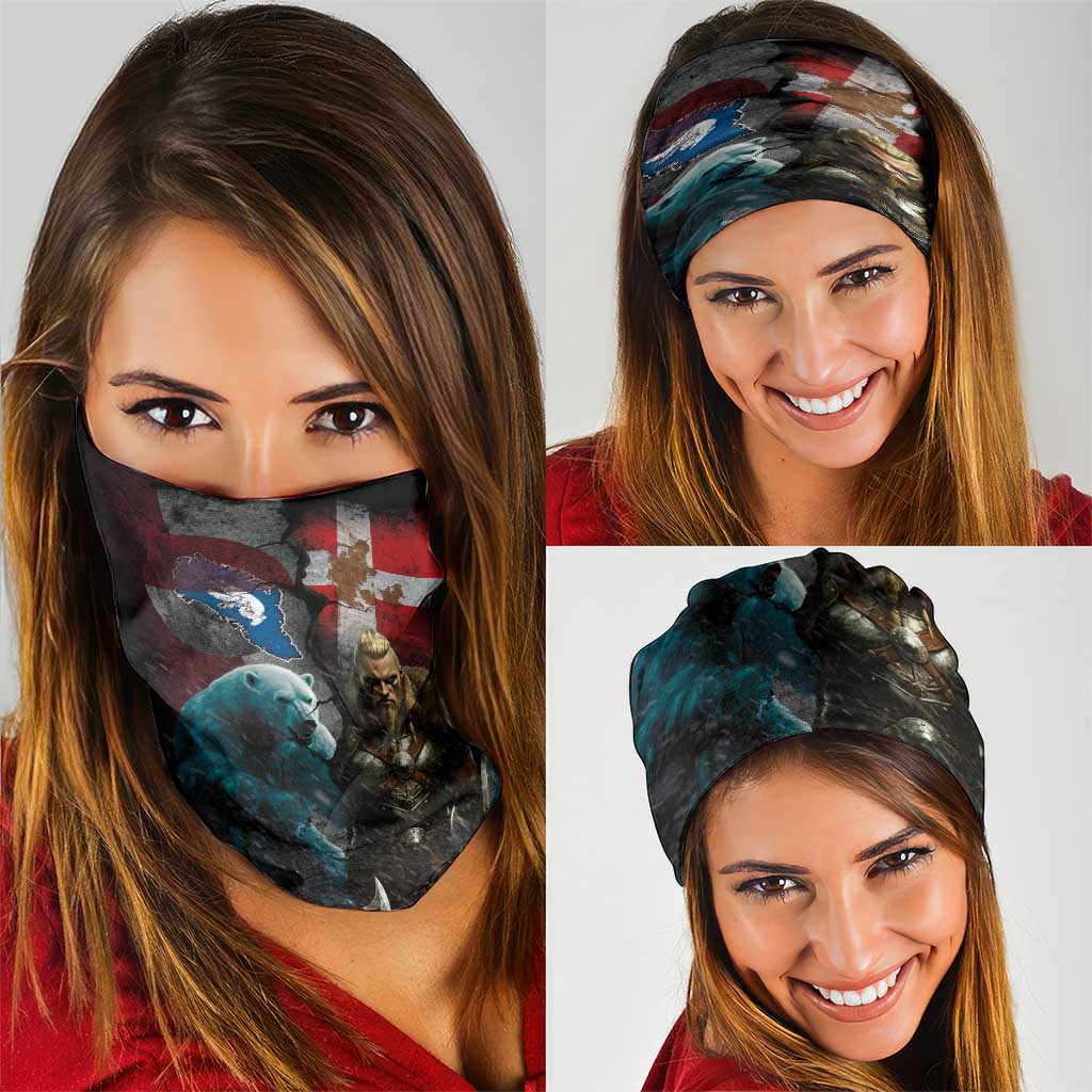 Greenlandic and Danish Together Neck Gaiter Polar Warrior Vikings with National Flag Grunge Style LT03