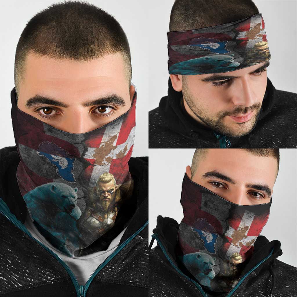 Greenlandic and Danish Together Neck Gaiter Polar Warrior Vikings with National Flag Grunge Style LT03