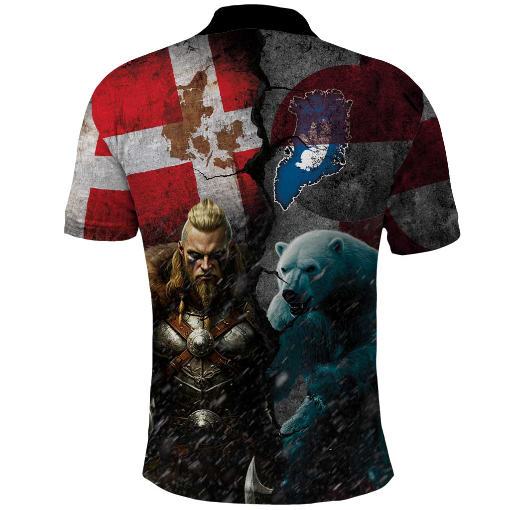 Greenlandic and Danish Together Polo Shirt Polar Warrior Vikings with National Flag Grunge Style LT03