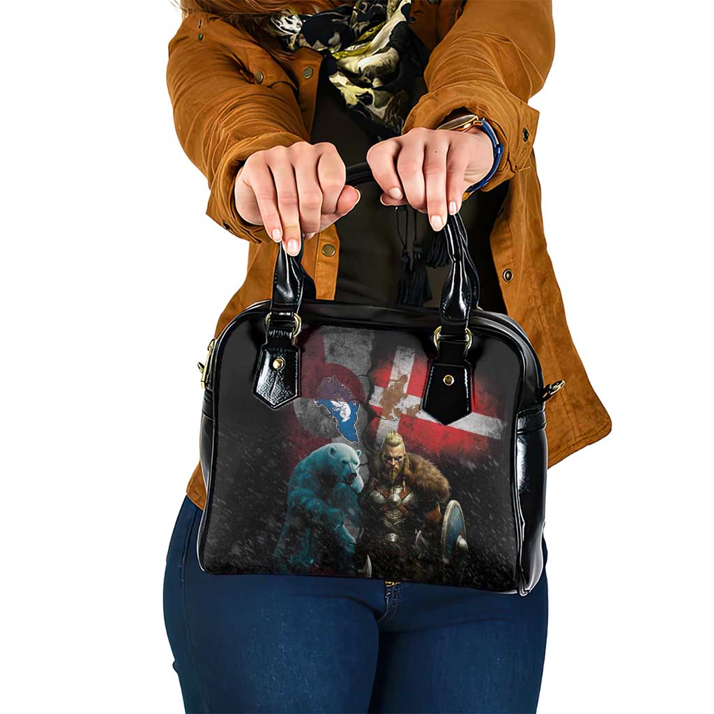 Greenlandic and Danish Together Shoulder Handbag Polar Warrior Vikings with National Flag Grunge Style LT03