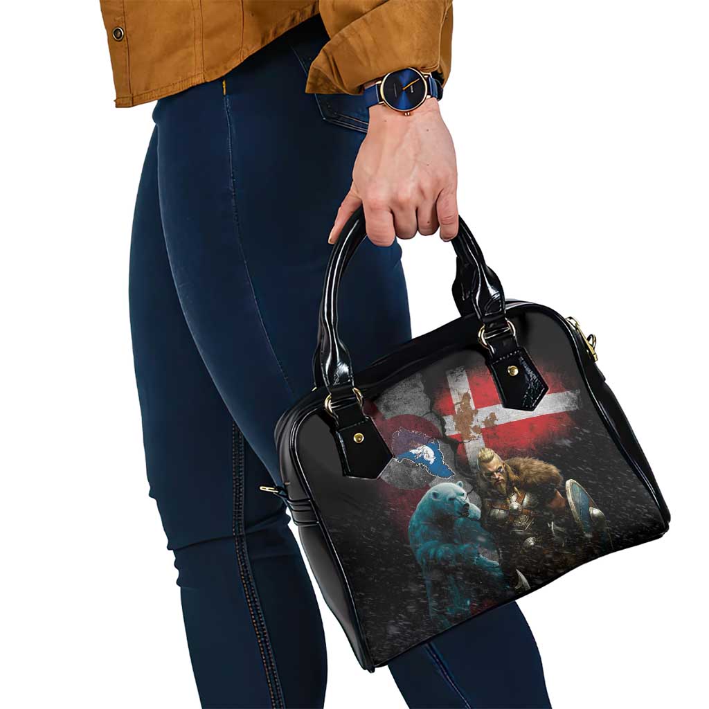 Greenlandic and Danish Together Shoulder Handbag Polar Warrior Vikings with National Flag Grunge Style LT03