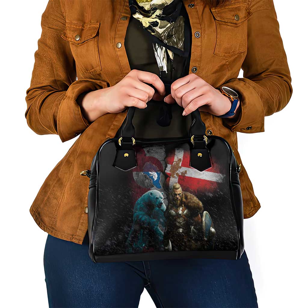 Greenlandic and Danish Together Shoulder Handbag Polar Warrior Vikings with National Flag Grunge Style LT03