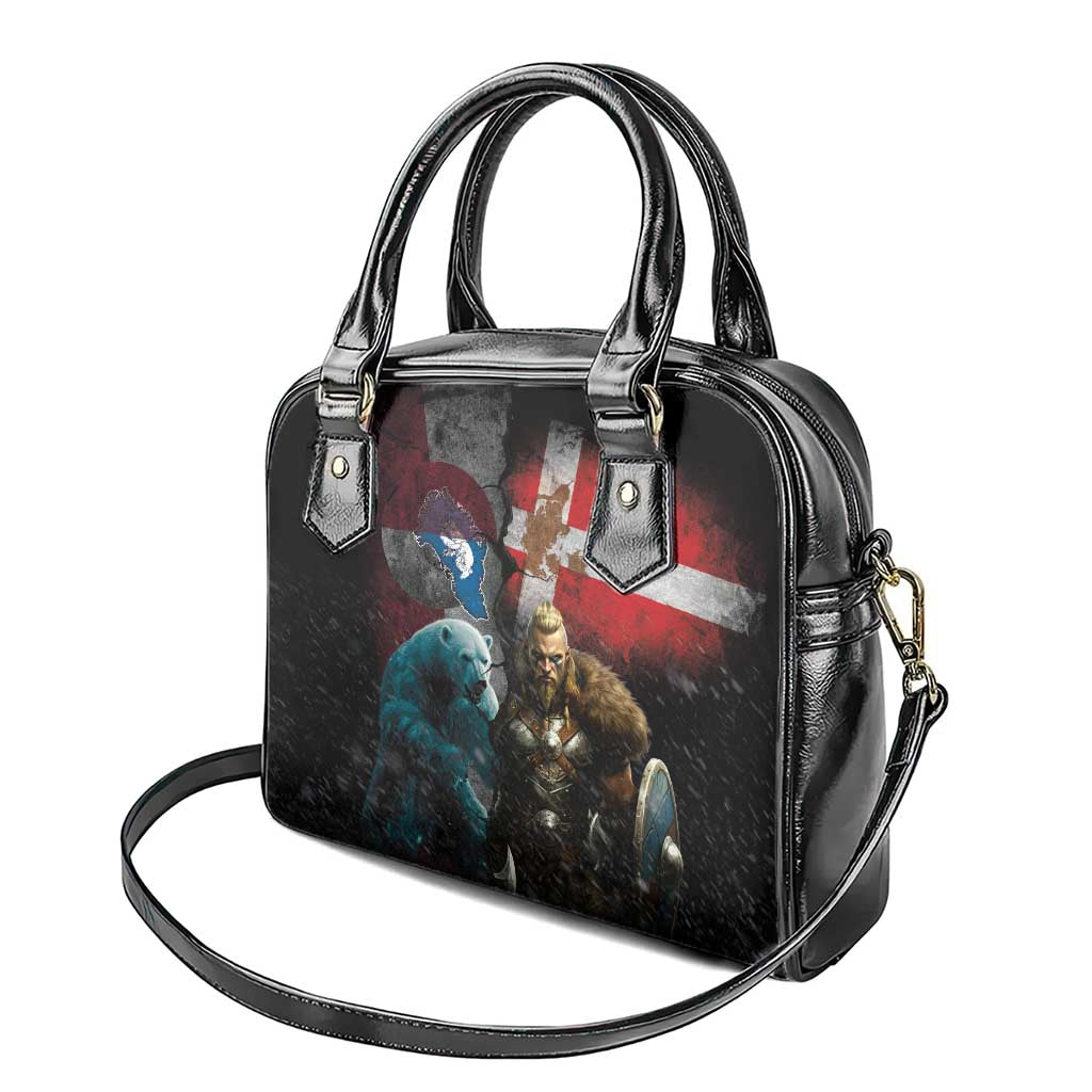 Greenlandic and Danish Together Shoulder Handbag Polar Warrior Vikings with National Flag Grunge Style LT03