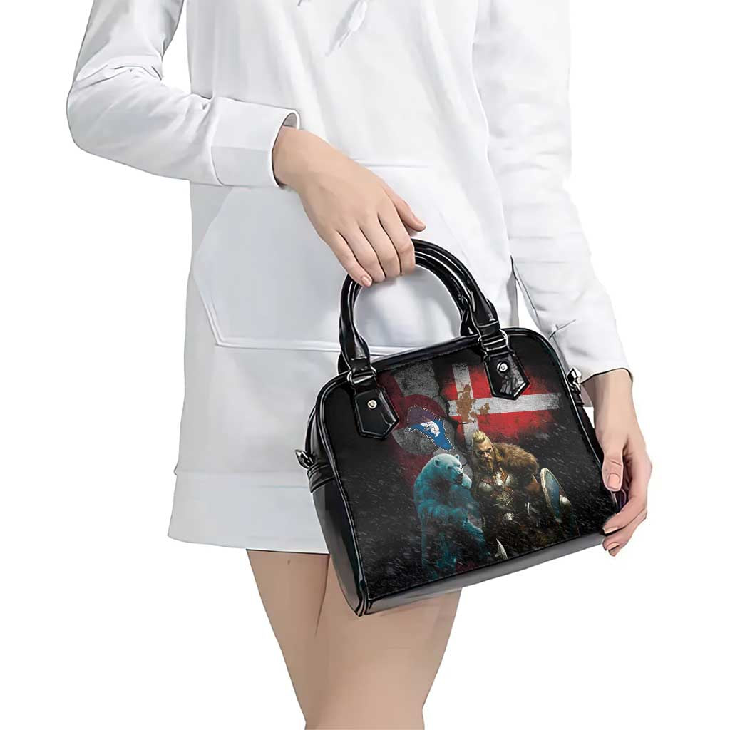 Greenlandic and Danish Together Shoulder Handbag Polar Warrior Vikings with National Flag Grunge Style LT03