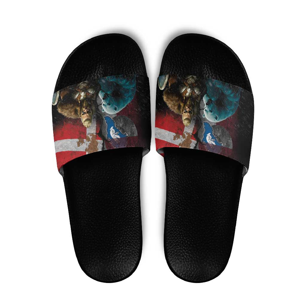 Greenlandic and Danish Together Slide Sandals Polar Warrior Vikings with National Flag Grunge Style LT03