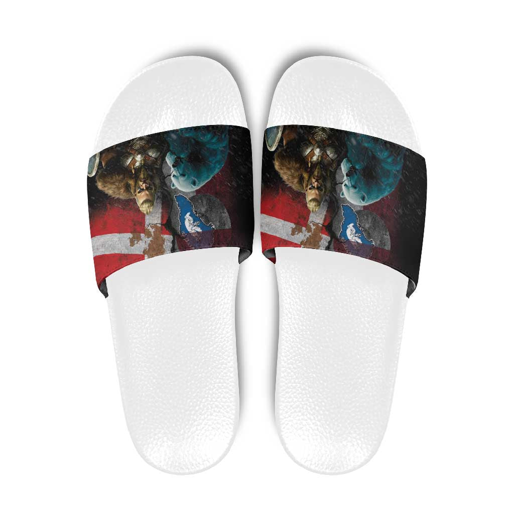 Greenlandic and Danish Together Slide Sandals Polar Warrior Vikings with National Flag Grunge Style LT03