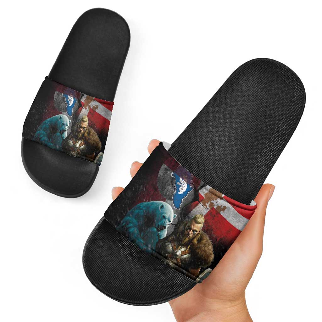 Greenlandic and Danish Together Slide Sandals Polar Warrior Vikings with National Flag Grunge Style LT03