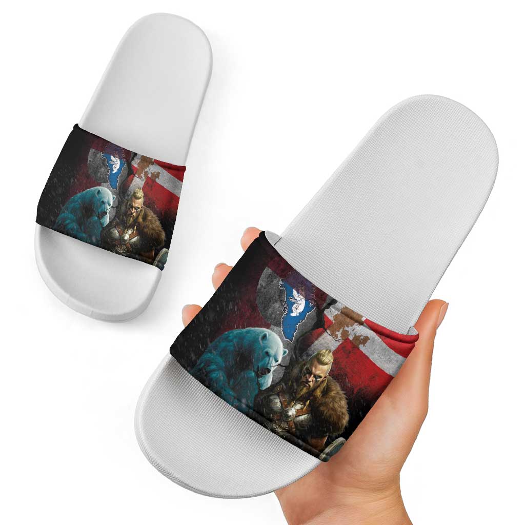 Greenlandic and Danish Together Slide Sandals Polar Warrior Vikings with National Flag Grunge Style LT03