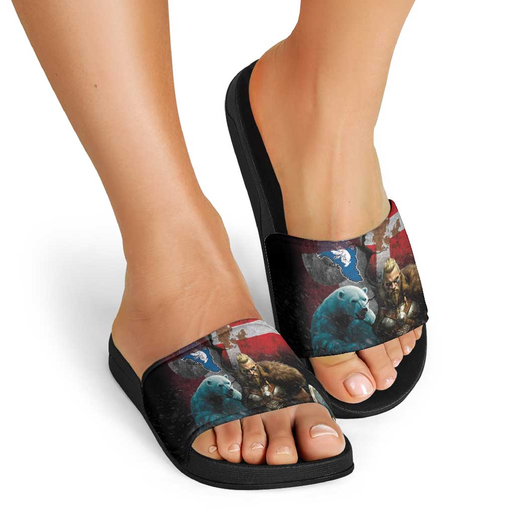 Greenlandic and Danish Together Slide Sandals Polar Warrior Vikings with National Flag Grunge Style LT03