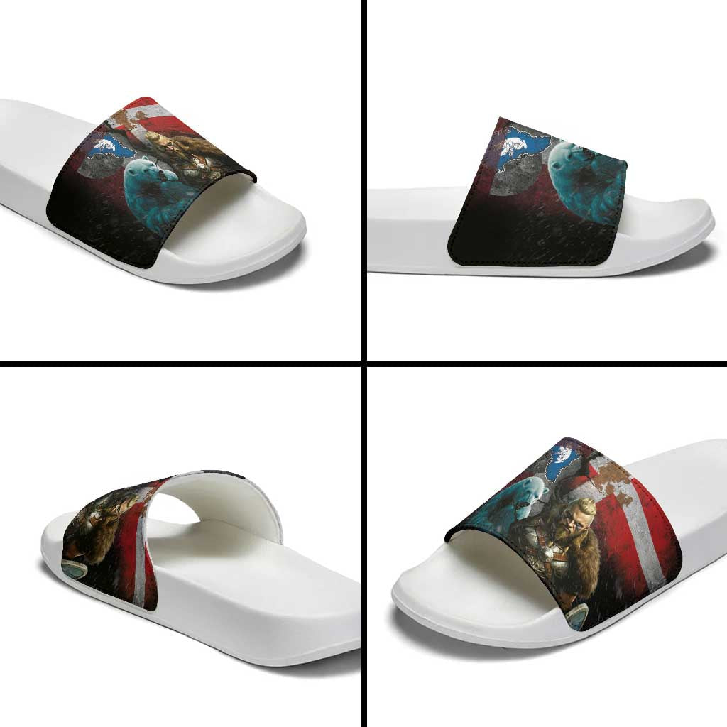 Greenlandic and Danish Together Slide Sandals Polar Warrior Vikings with National Flag Grunge Style LT03
