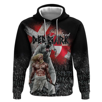 Greenlandic and Danish Together Hoodie Viking Warrior with Polar Bear Roar LT03