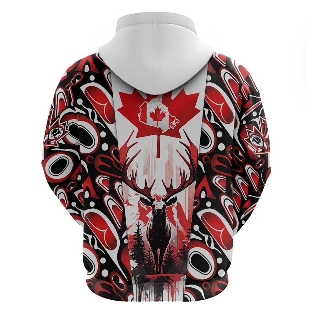 Canada Day Hoodie The Forest Moose and Maple Leaves-Haida Pattern LT03