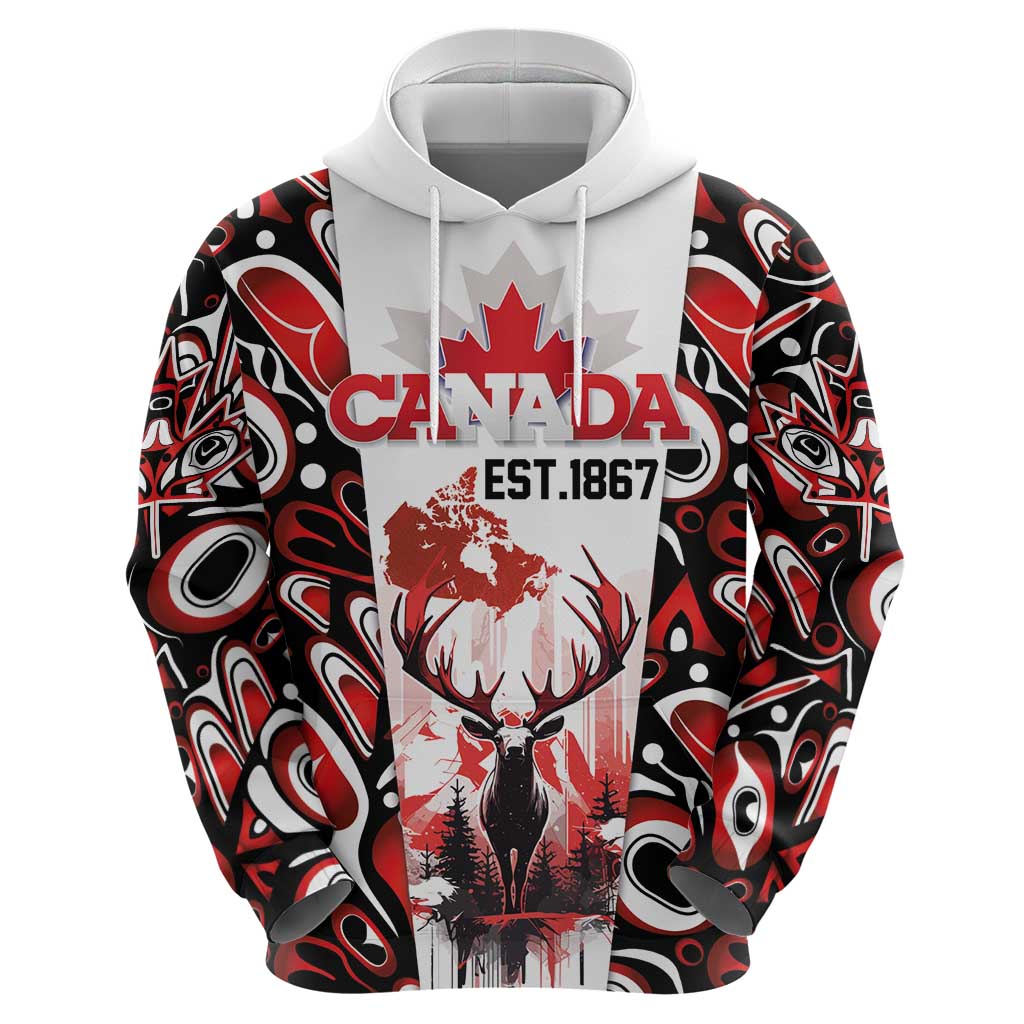 Canada Day Hoodie The Forest Moose and Maple Leaves-Haida Pattern LT03