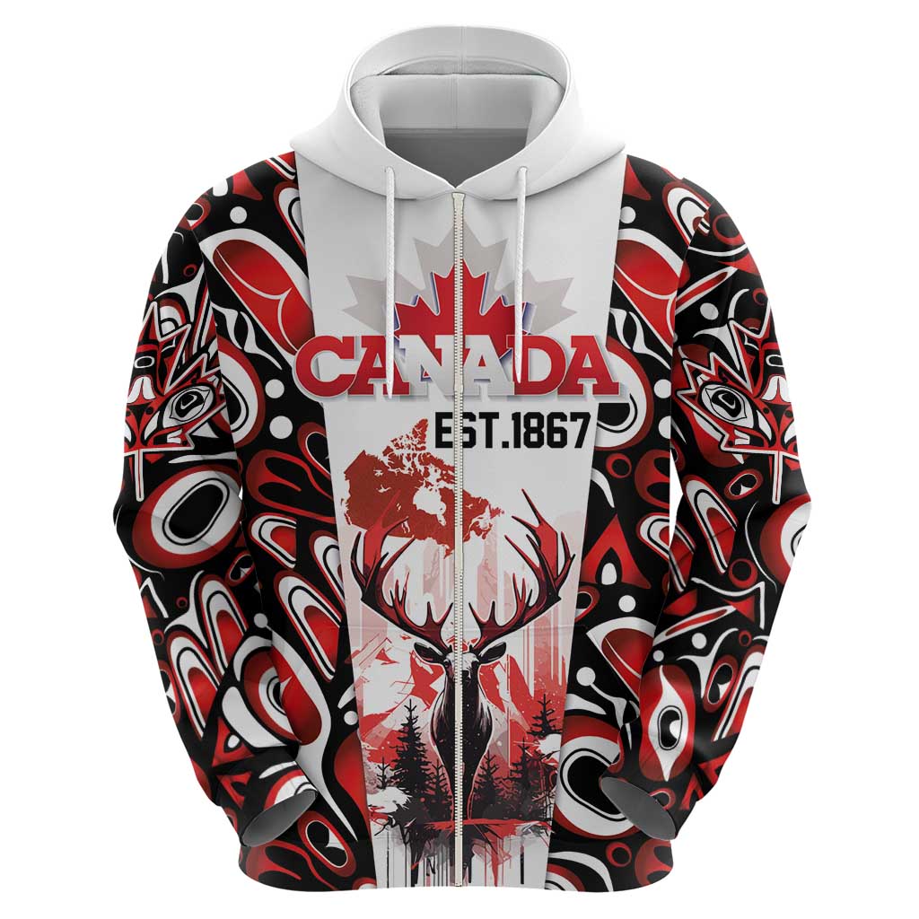 Canada Day Hoodie The Forest Moose and Maple Leaves-Haida Pattern LT03