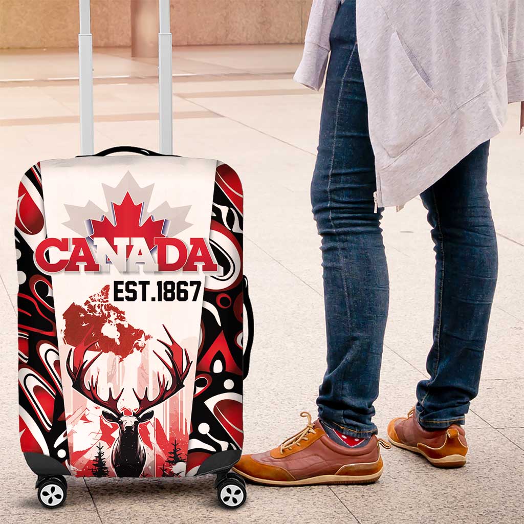 Canada Day Luggage Cover The Forest Moose and Maple Leaves-Haida Pattern LT03