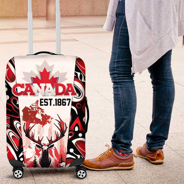 Canada Day Luggage Cover The Forest Moose and Maple Leaves-Haida Pattern LT03