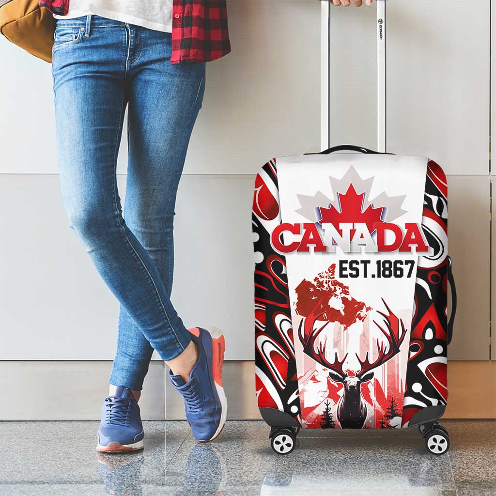 Canada Day Luggage Cover The Forest Moose and Maple Leaves-Haida Pattern LT03