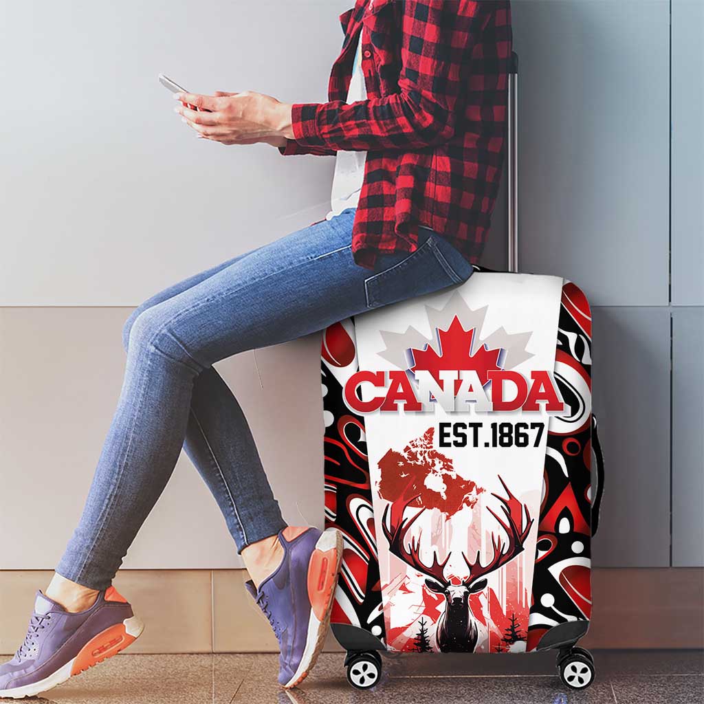 Canada Day Luggage Cover The Forest Moose and Maple Leaves-Haida Pattern LT03