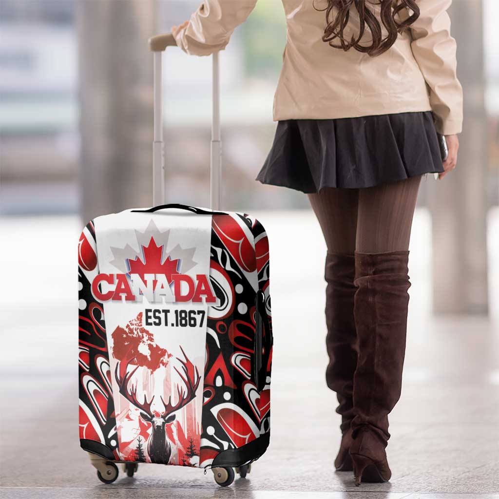 Canada Day Luggage Cover The Forest Moose and Maple Leaves-Haida Pattern LT03