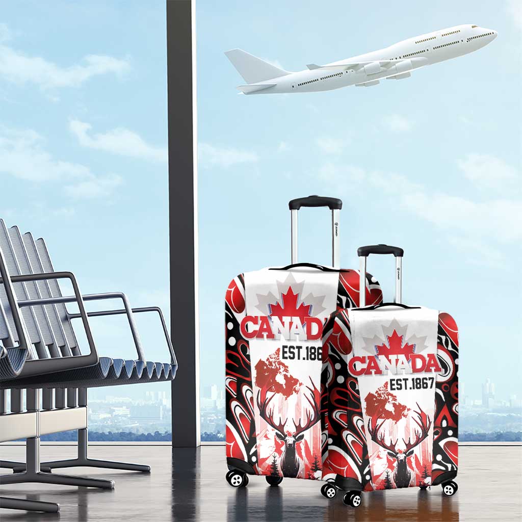 Canada Day Luggage Cover The Forest Moose and Maple Leaves-Haida Pattern LT03
