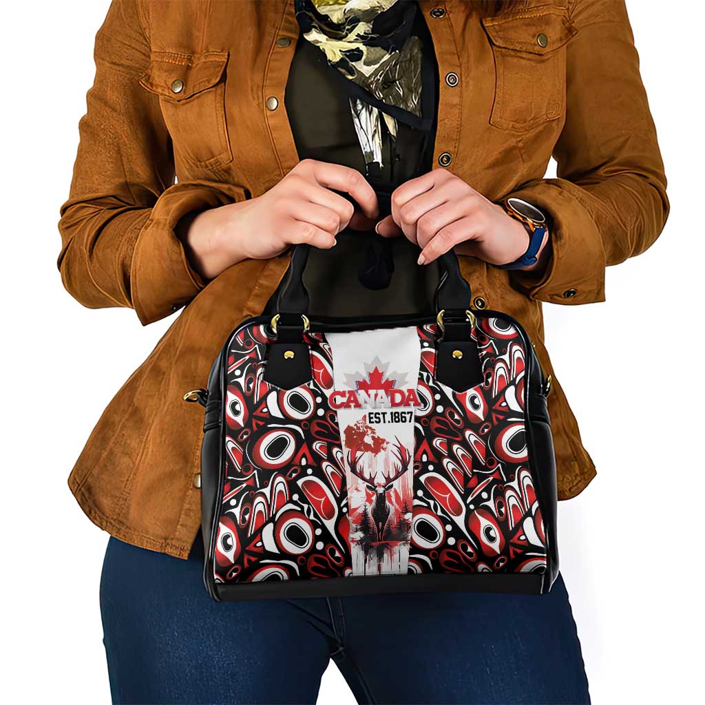 Canada Day Shoulder Handbag The Forest Moose and Maple Leaves-Haida Pattern LT03