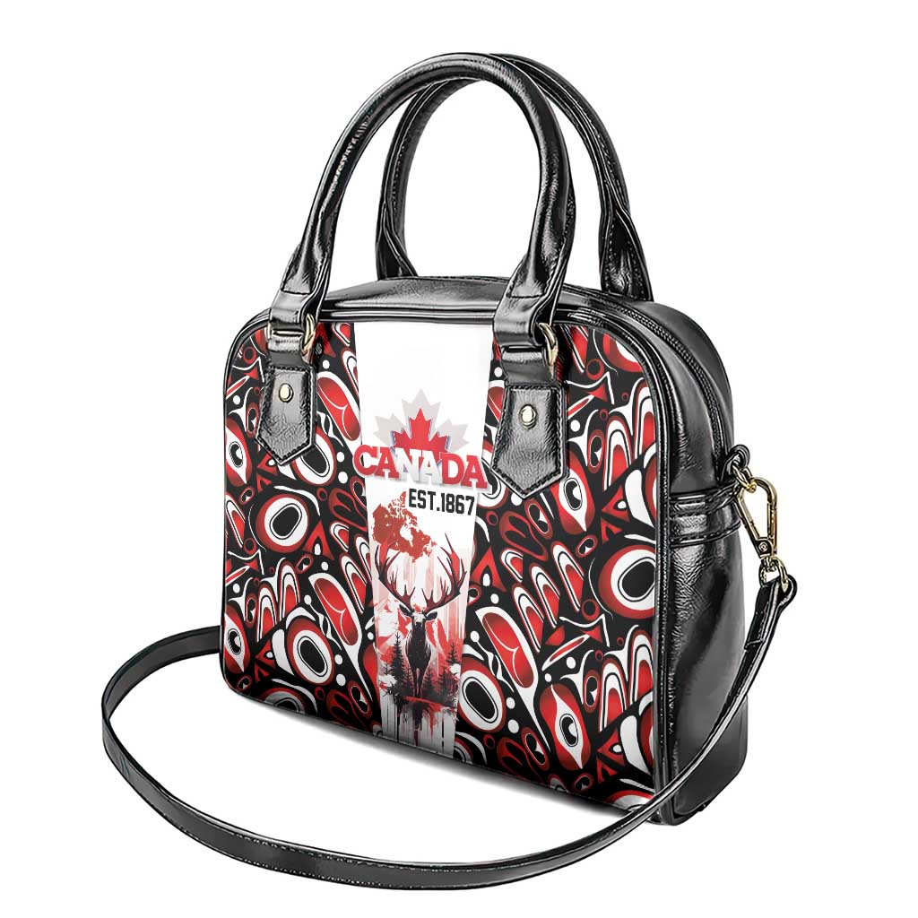 Canada Day Shoulder Handbag The Forest Moose and Maple Leaves-Haida Pattern LT03